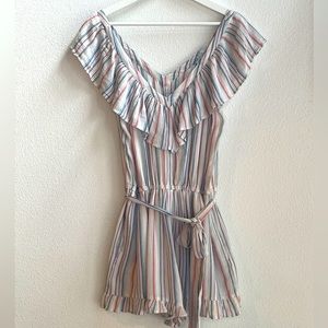 American Eagle Outfitters. White romper. Blue, red striped. Size S.